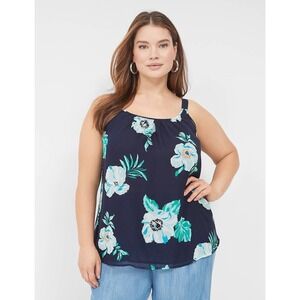 Lane Bryant Chiffon Layer Scoop Neck Swing Cami Top, Tropical Floral, Size 22